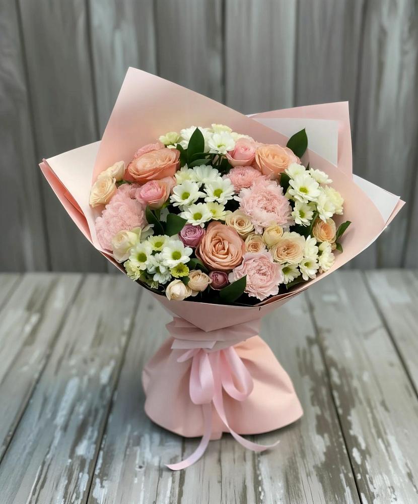 Букет цветов из: Гвоздики, Розы и Хризантемы в Воронежской