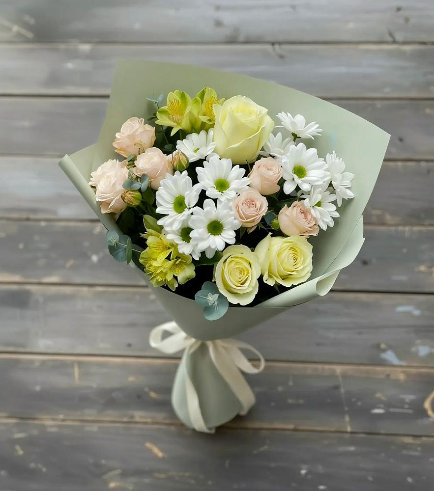 Букет цветов из: Альстромерии, Розы и Хризантемы в Воронежской