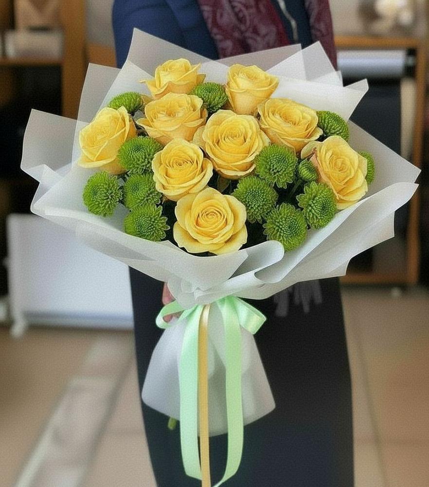 Букет цветов из: Хризантемы и Розы в Воронежской