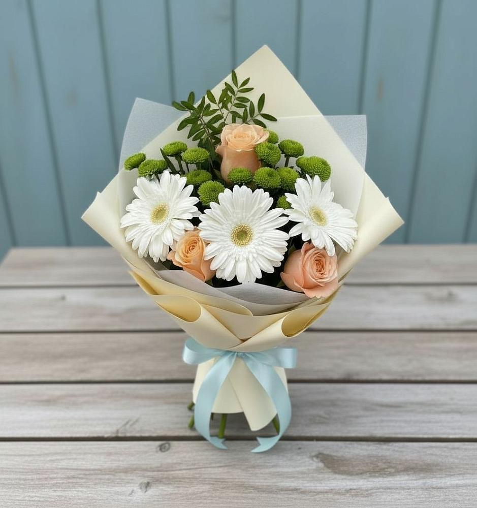 Букет цветов из: Герберы, Розы и Хризантемы в Воронежской