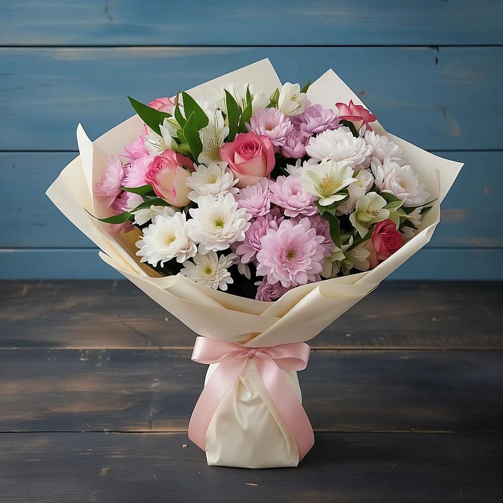 Букет цветов из: Хризантемы, Альстромерии и Розы в Воронежской